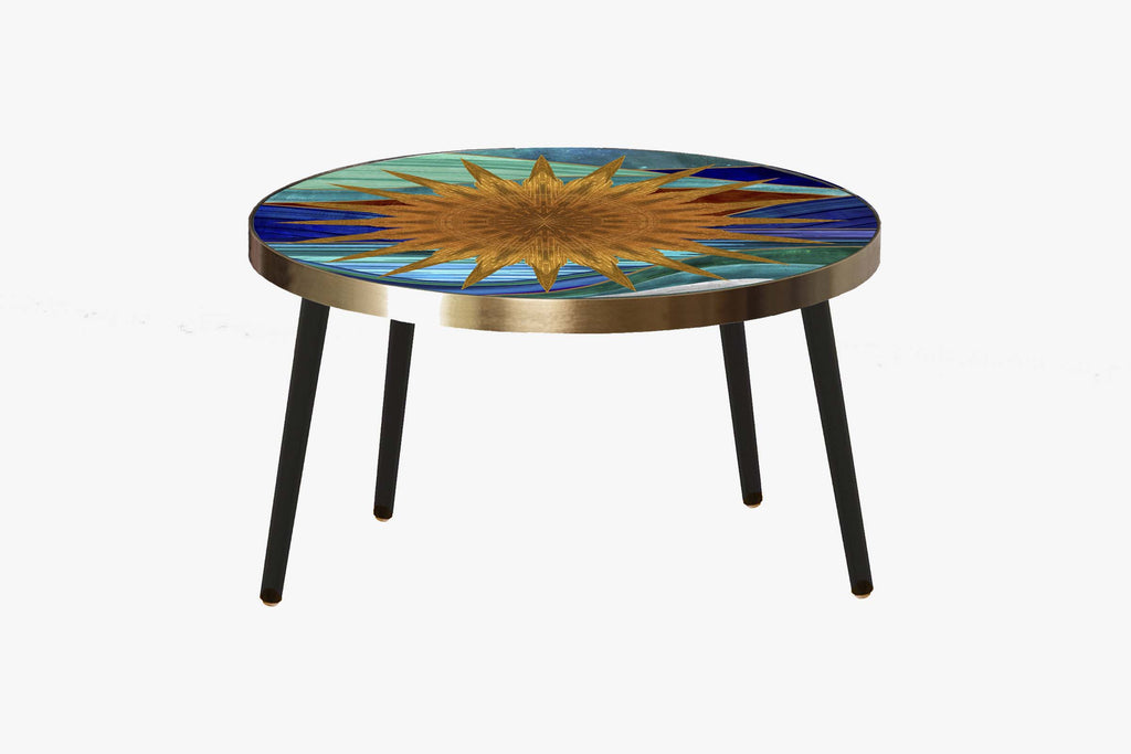Allegra round coffee table in Sunburst by Matthew Williamson